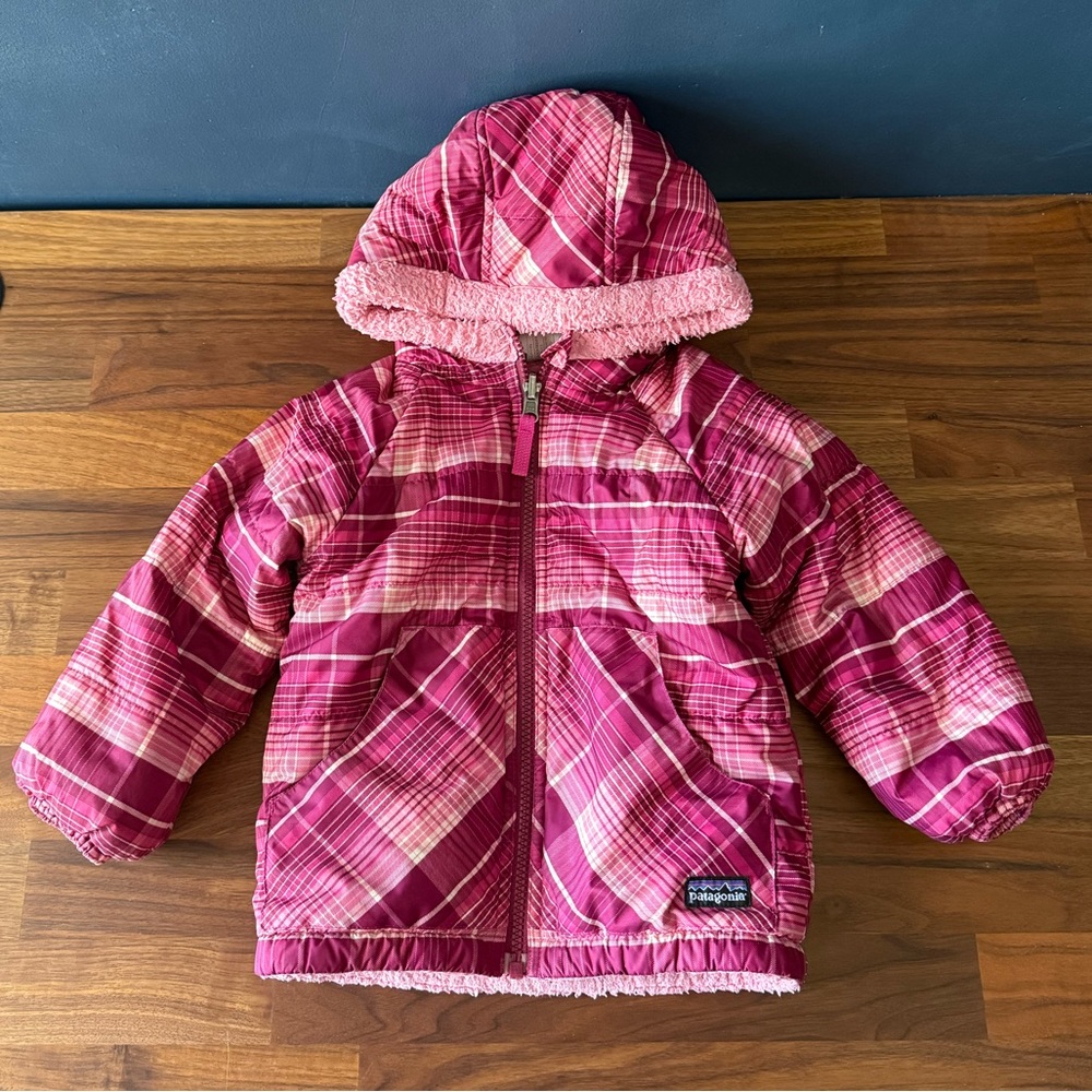 Patagonia Kids Tribbles Jacket in Pink Plaid Toddler 2T Kid Winter Coat